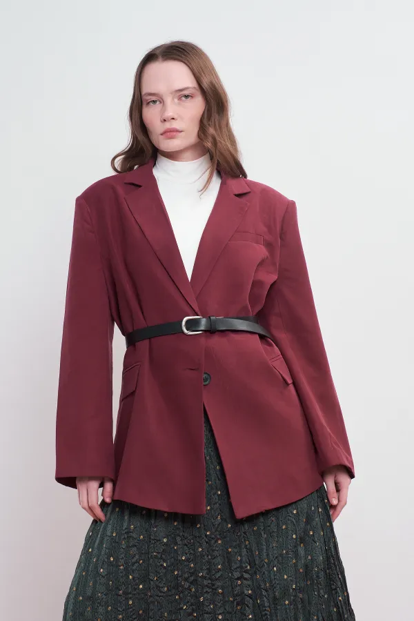 Oversize Natural Blazer Ceket Vişne