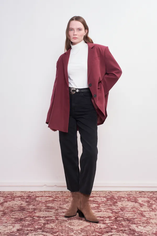 Oversize Natural Blazer Ceket Vişne